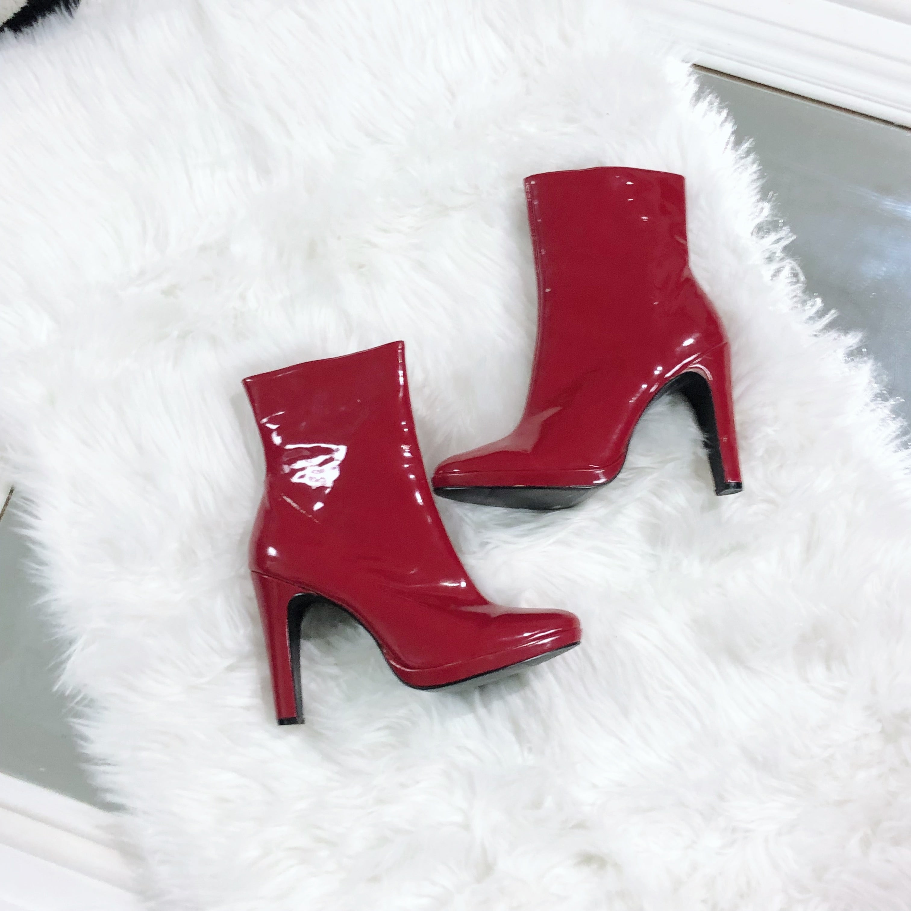 Red Polyvinyl Zip Up Booties