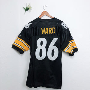 NFL Onfield Reebok Ward 86 Steelers Black and Yellow Football  Jersey