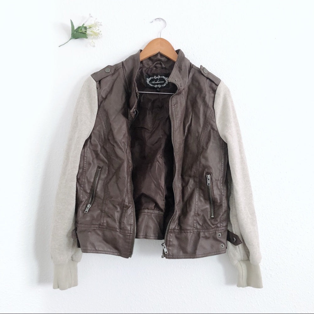 Brown and Tan Faux Leather Two Tone Jacket