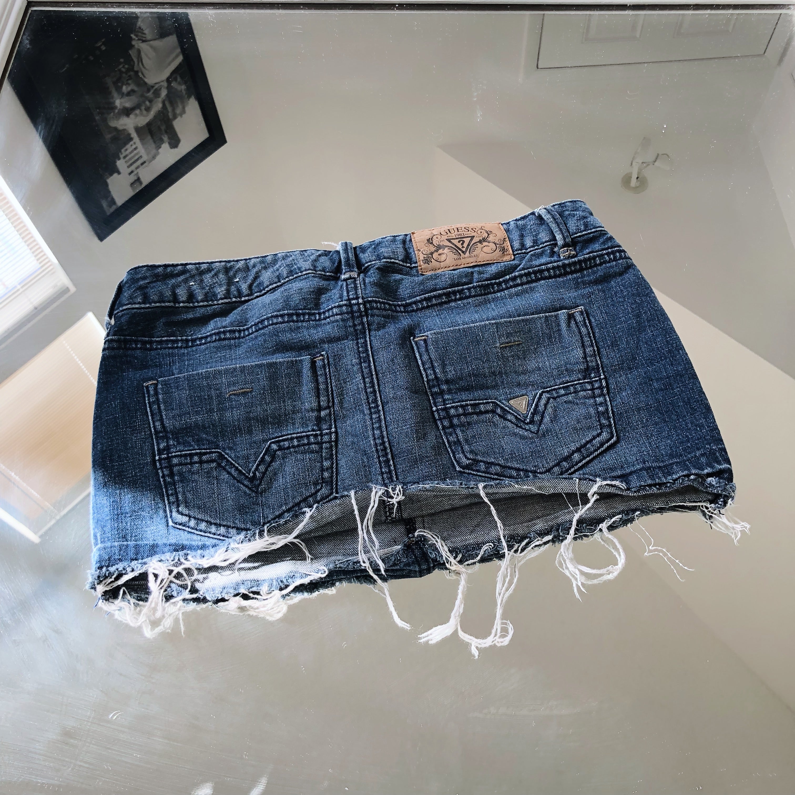 Vintage Y2K Guess Mini Distressed Blue Denim Jean Skirt