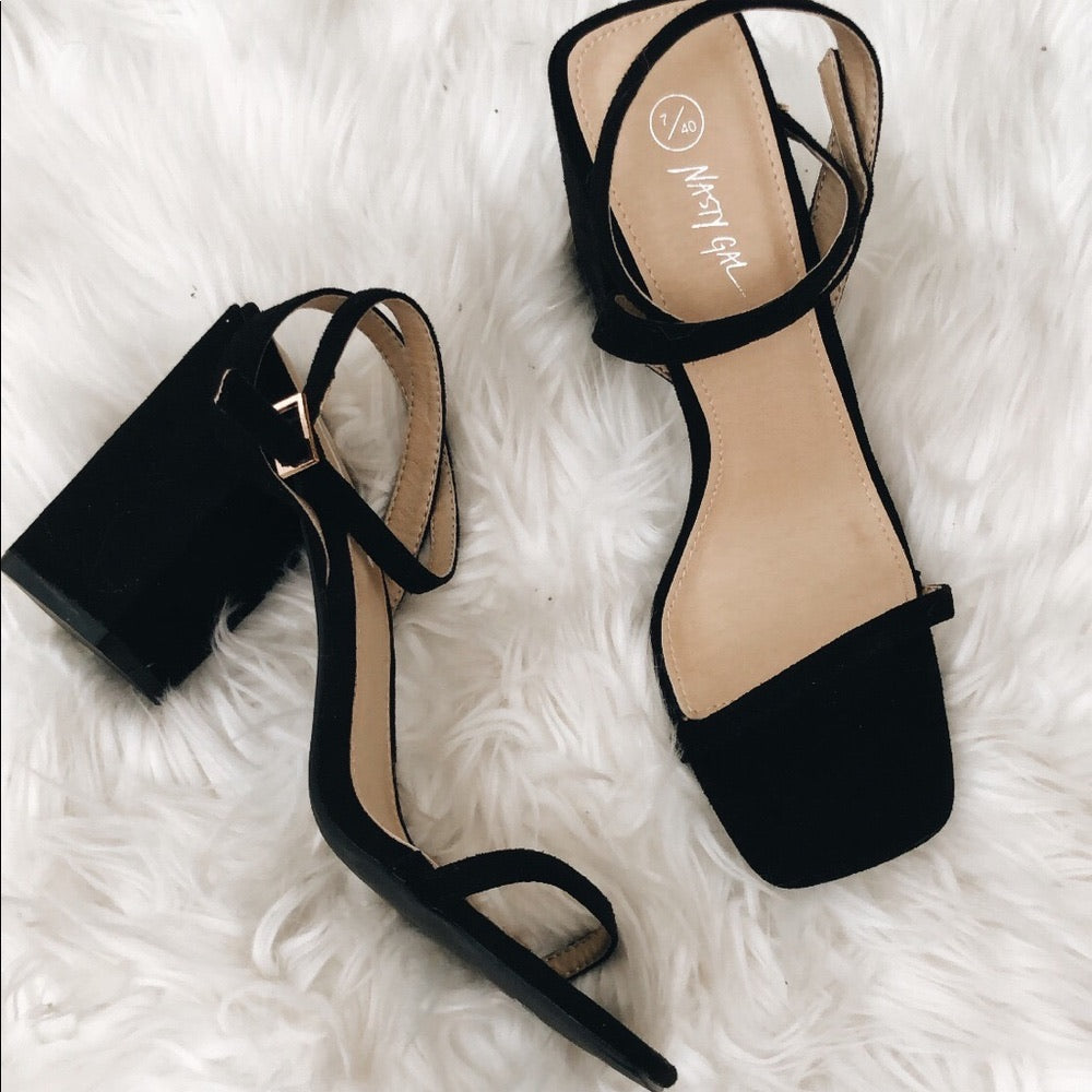 Nasty Gal Open Black Toe Strappy Sandle Heels