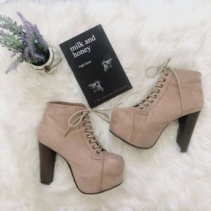 Tan Platform Lace Up Lolita Style Booties