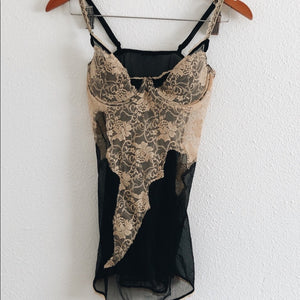 Nude and Black Slightly Distressed Lingerie Slip