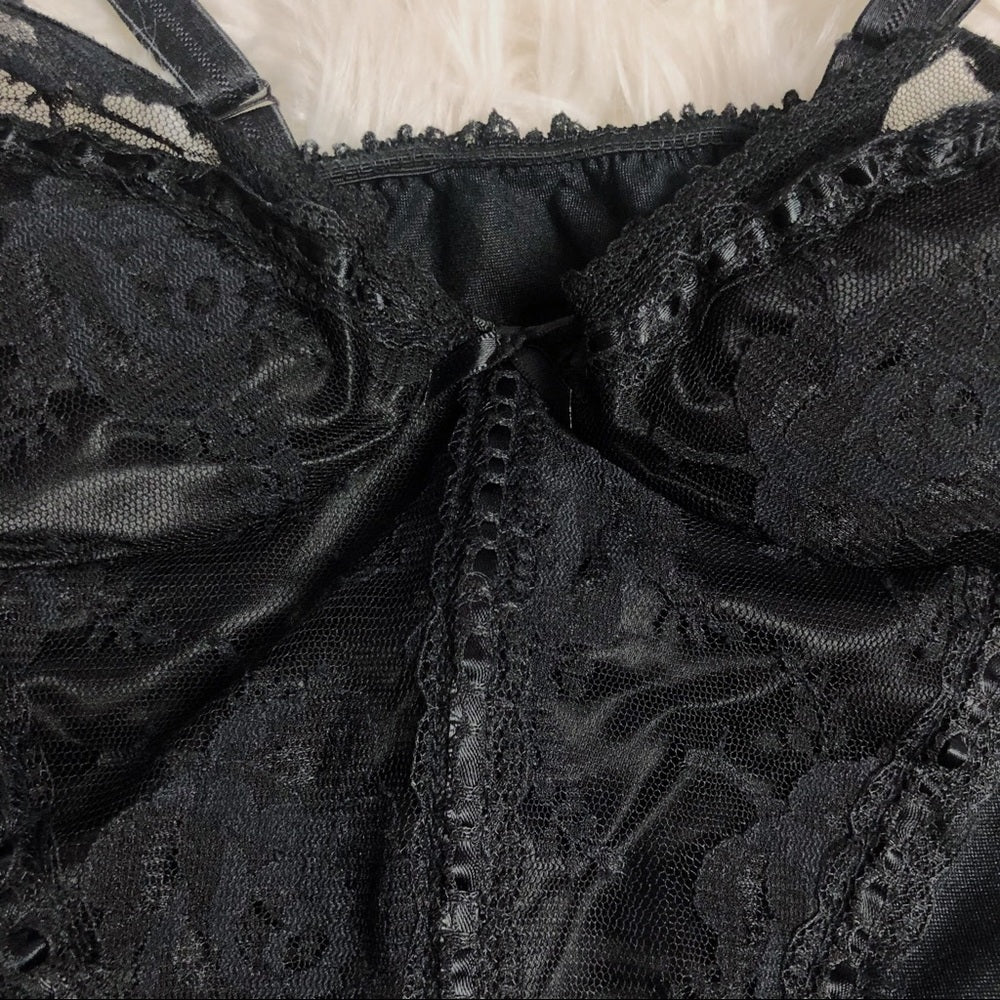 Black Ribbed Lace Baby Doll Corset Top