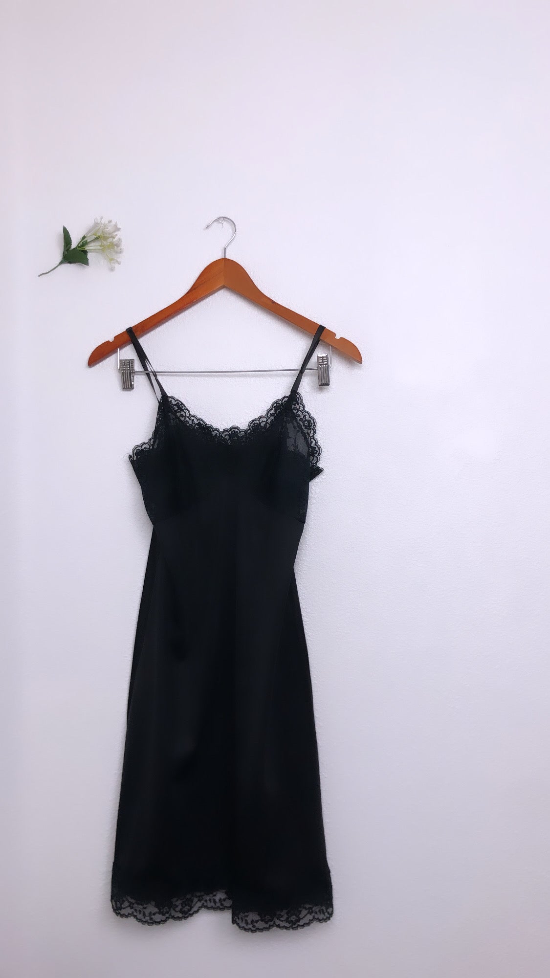 Beautiful Black Lace Trim Lingerie Slip Dress