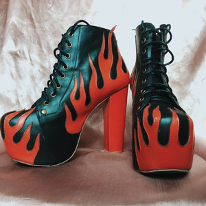 Fave Baddie Flames Rare Black & Red Jeffery Campbell Lolitas Booties