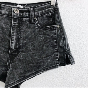 Black Highwaisted Faux Leather Panel Shorts