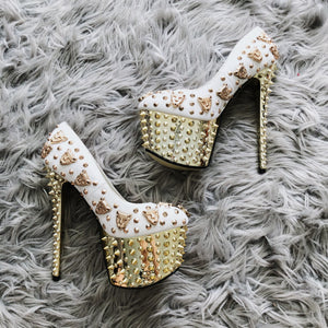 Tan Leopard Studded High Heel Platforms