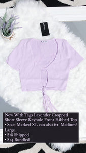 NWT Lavender Cropped Short Sleeve Top