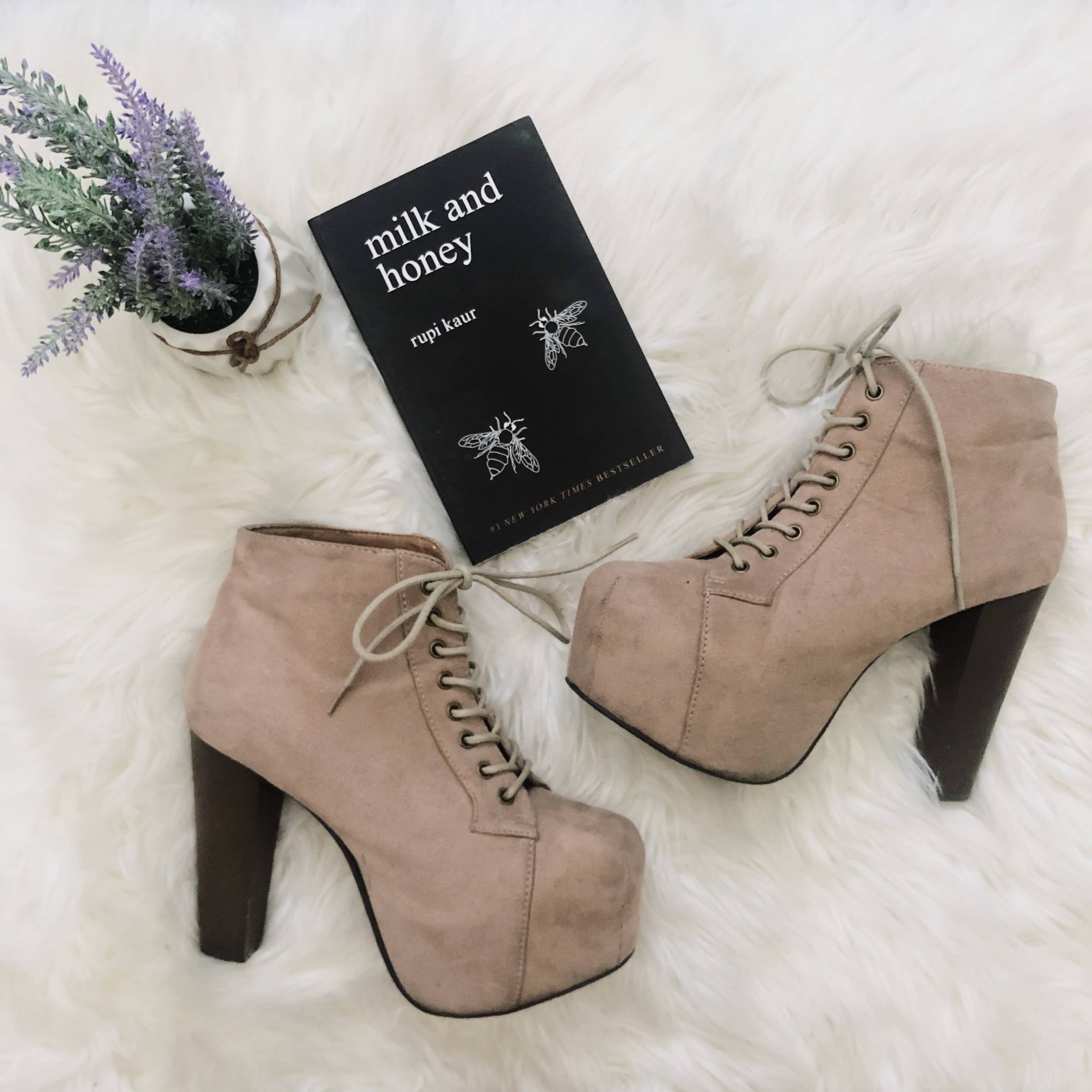 Tan Platform Lace Up Lolita Style Booties