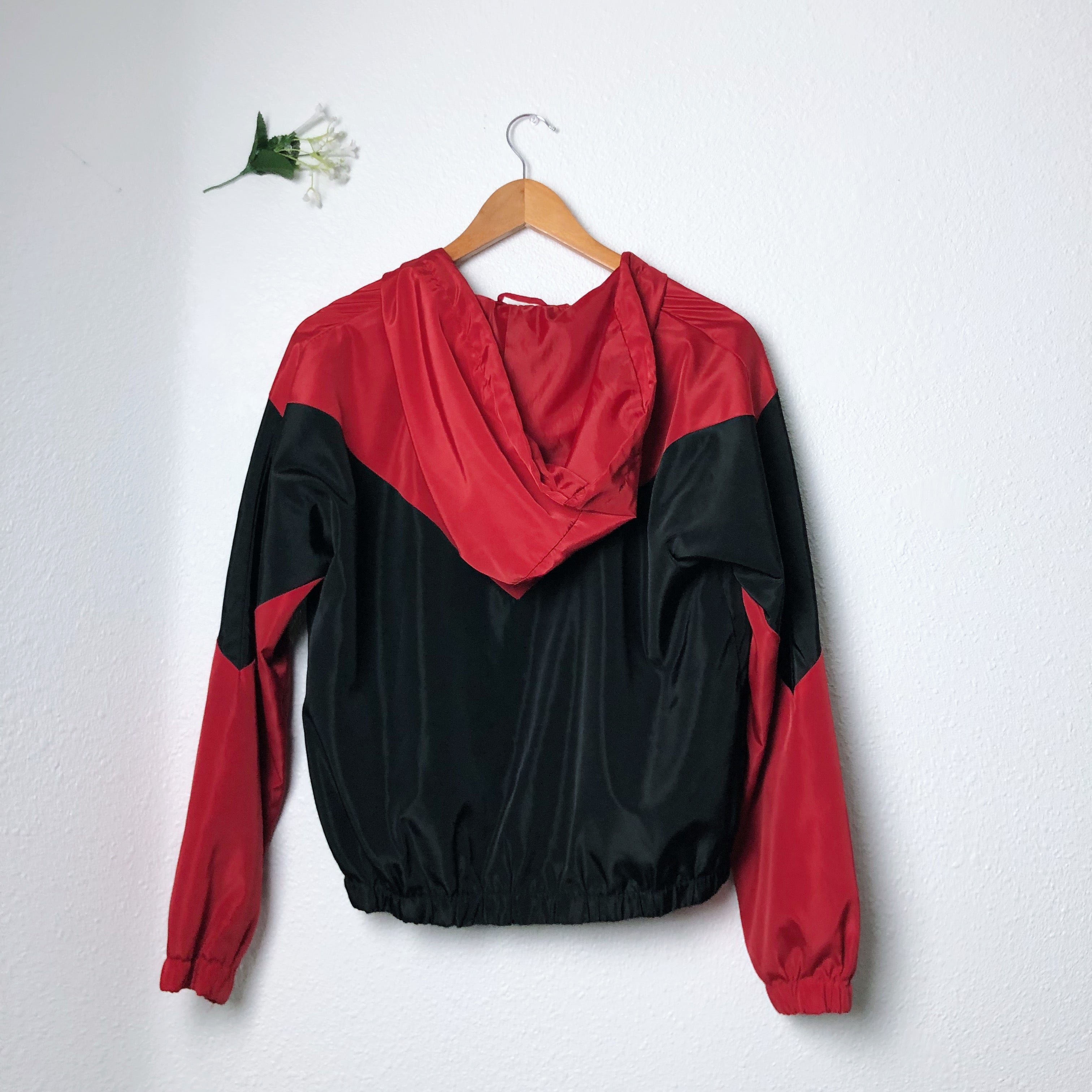 Red and Black Zip Up Hooded Windbreaker