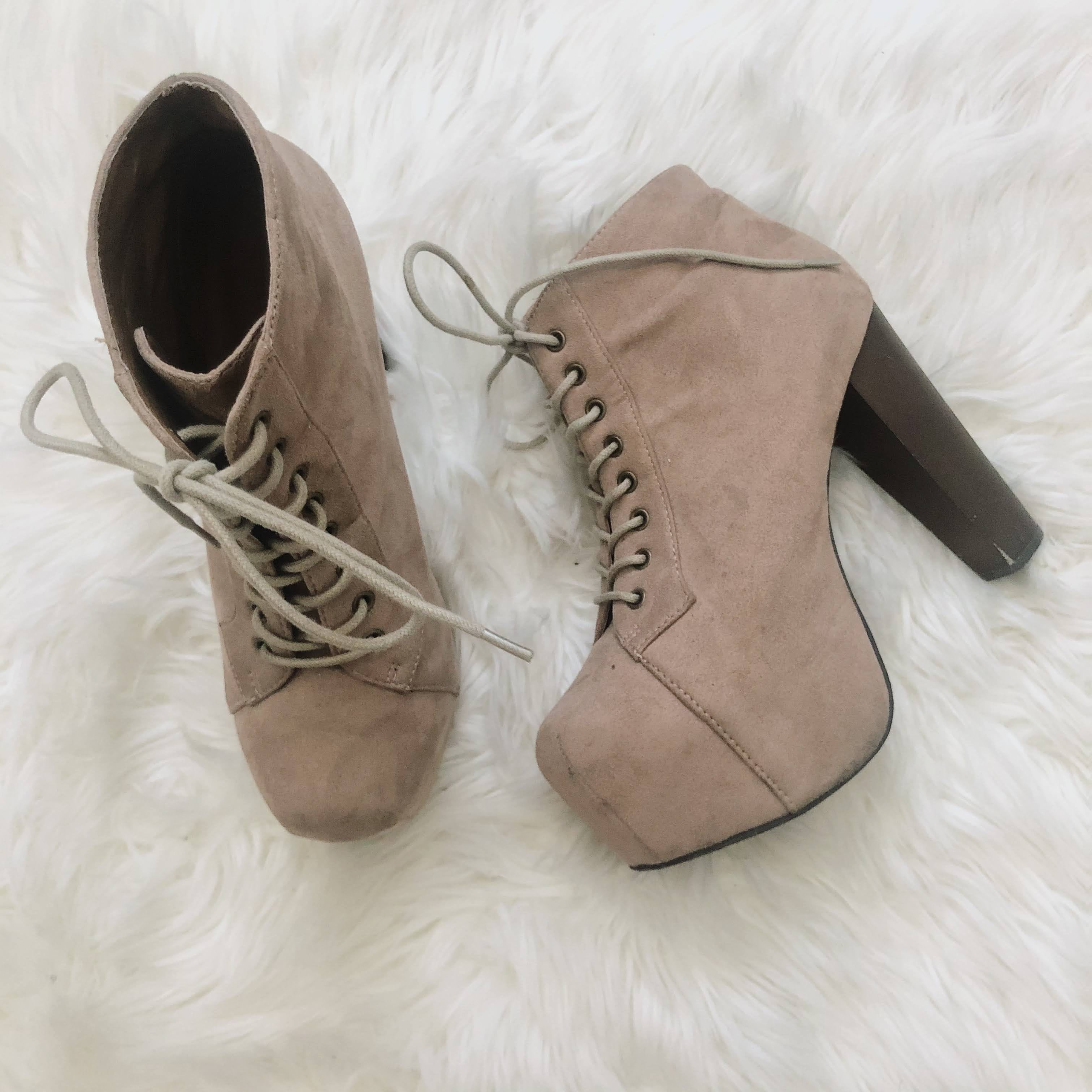 Tan Platform Lace Up Lolita Style Booties