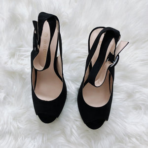 Black Peep Toe Strapped Heels