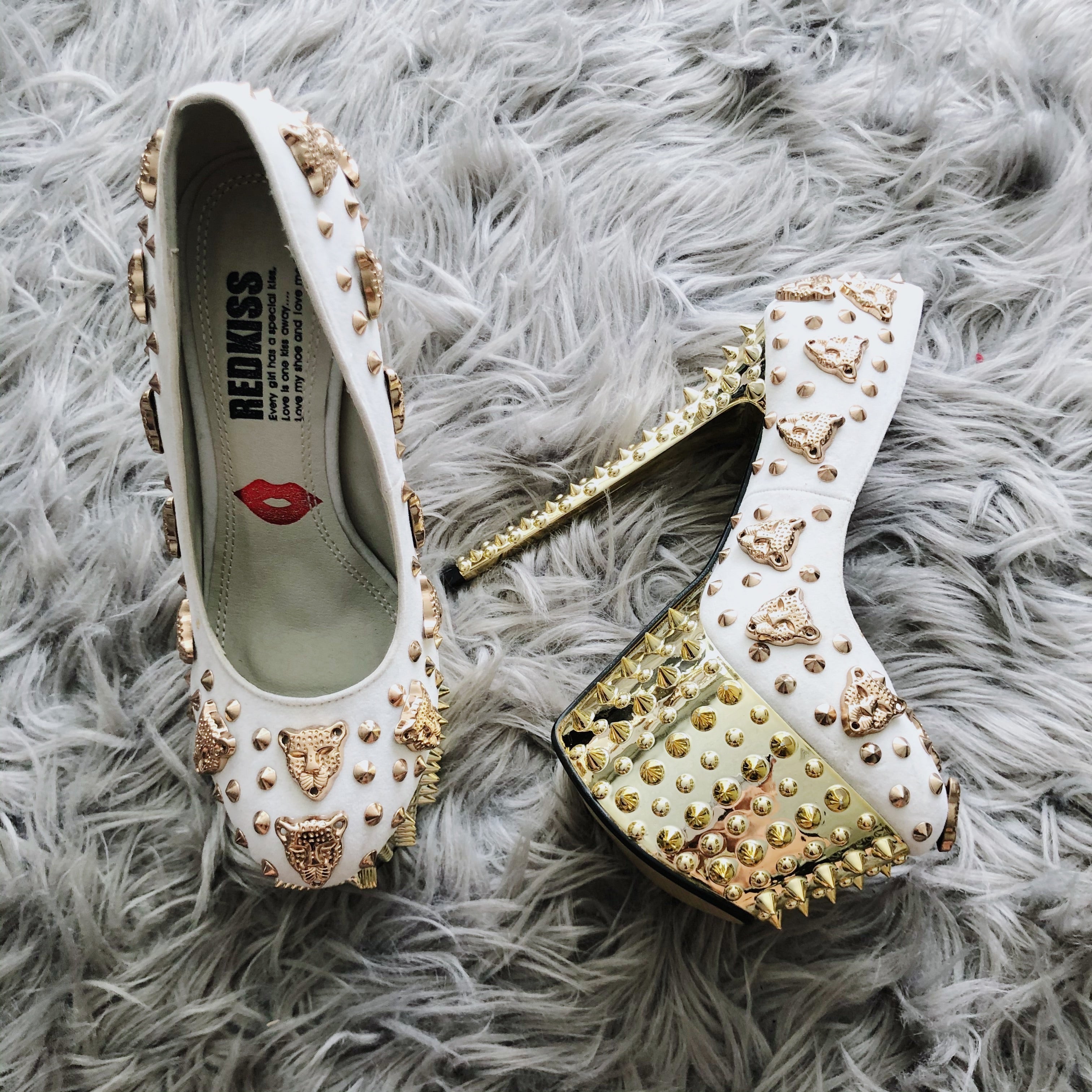 Tan Leopard Studded High Heel Platforms