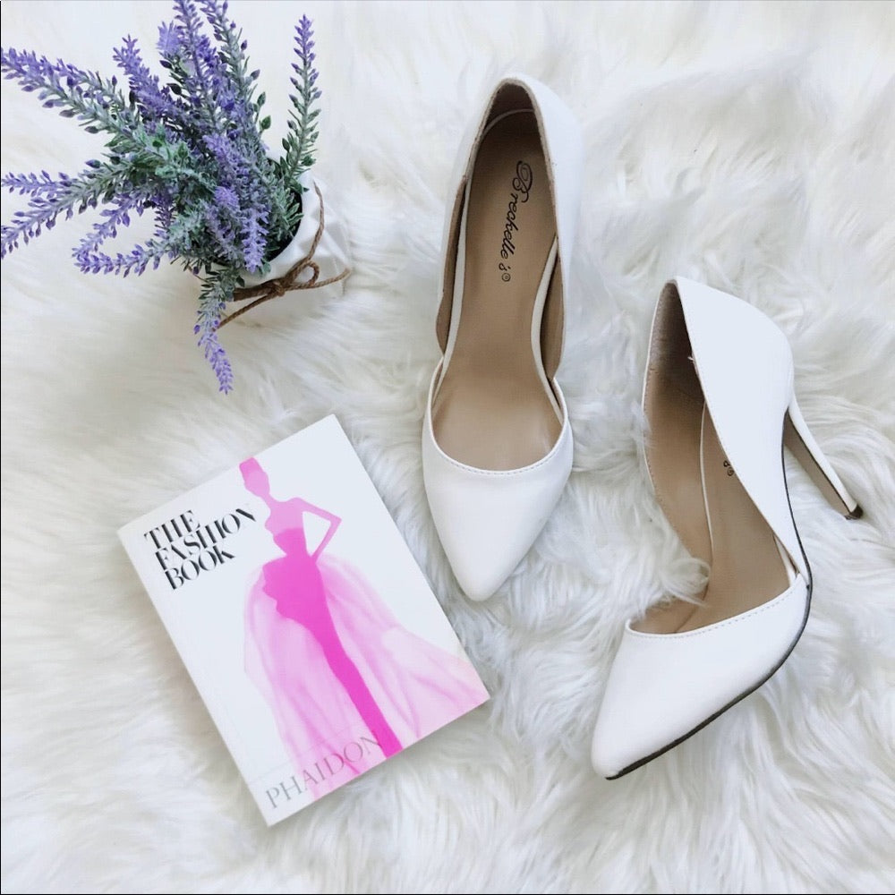 White Pointed Toe Stiletto Pumps