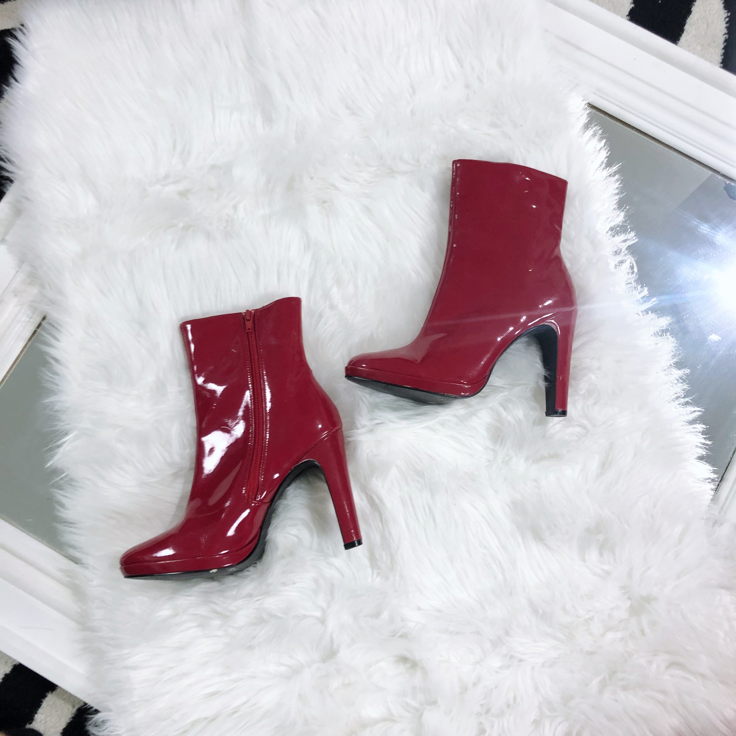 Red Polyvinyl Zip Up Booties