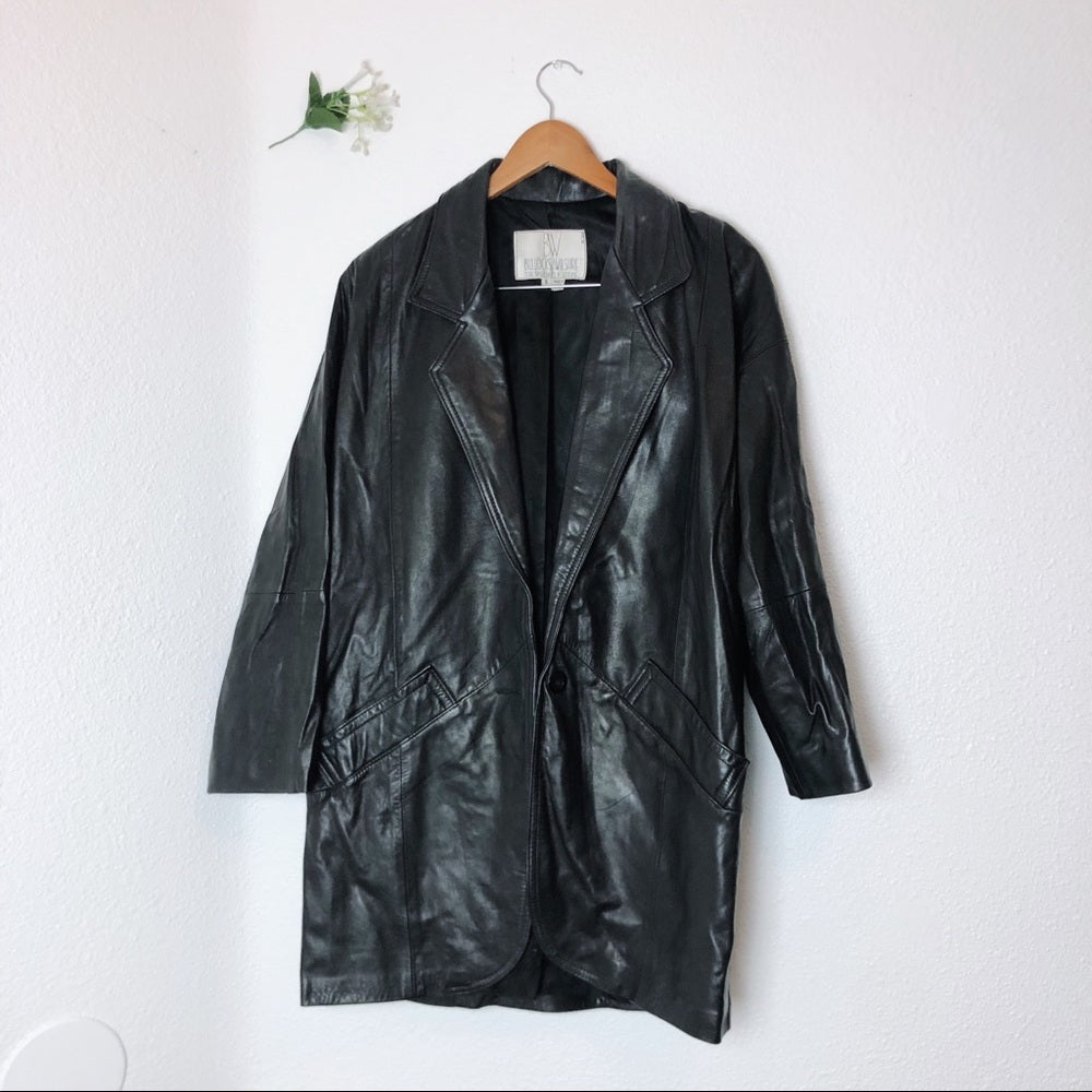 Vintage Bullocks Wilshire Black Leather Button Up Coat Jacket