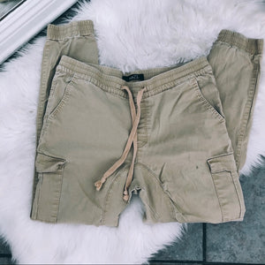 Unisex Tan Brown Cuffed Ankle Cargo Joggers