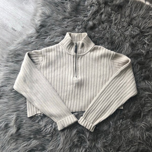 Call Me Cream Cropped Zip Up Sweater