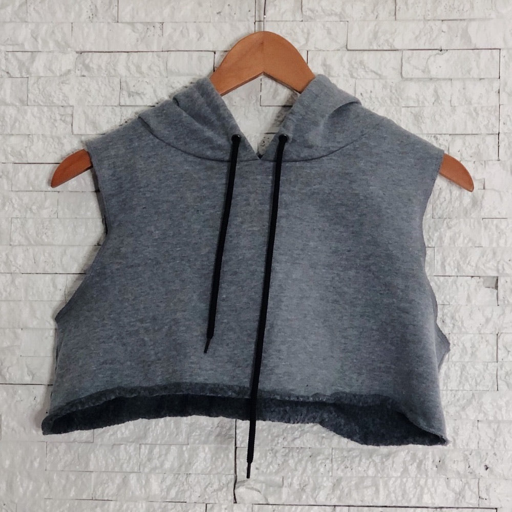 Gray Sleeveless Cropped Active Hoodie