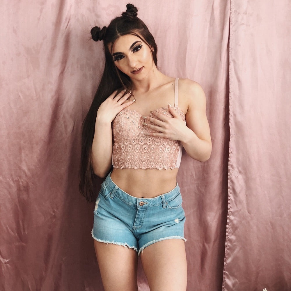 Gem Pink Windsor Rhinestone Brassiere Crop Top