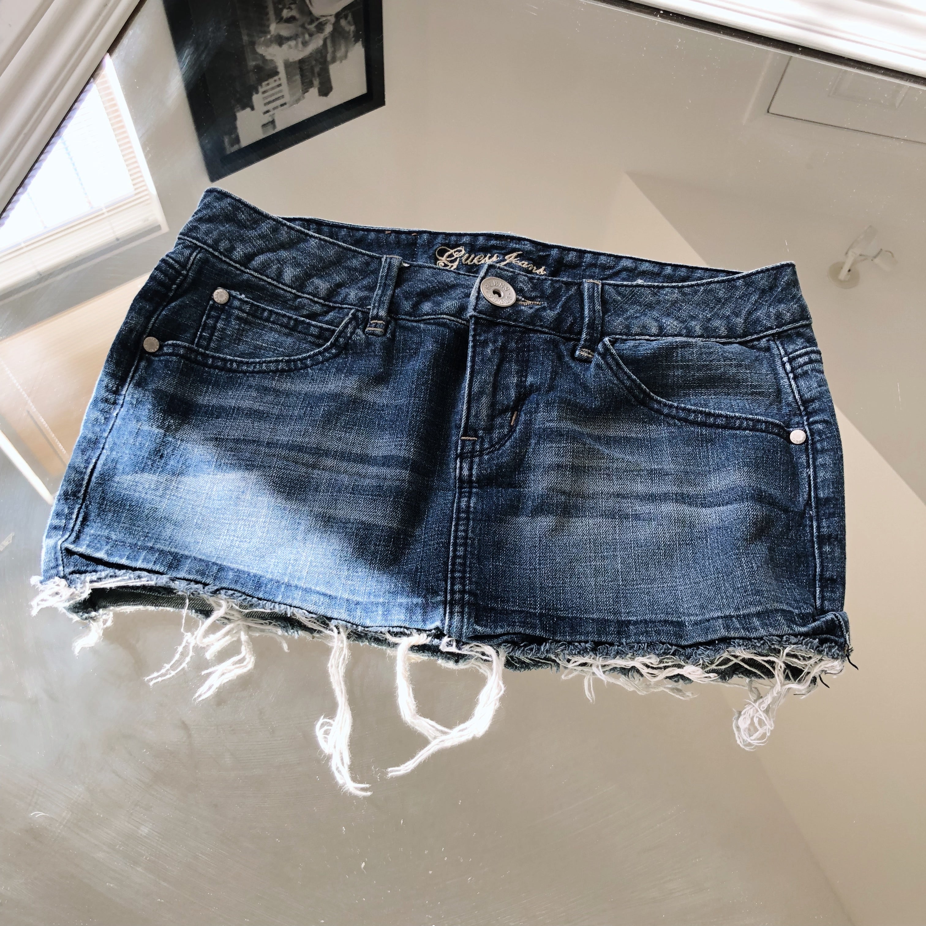 Vintage Y2K Guess Mini Distressed Blue Denim Jean Skirt