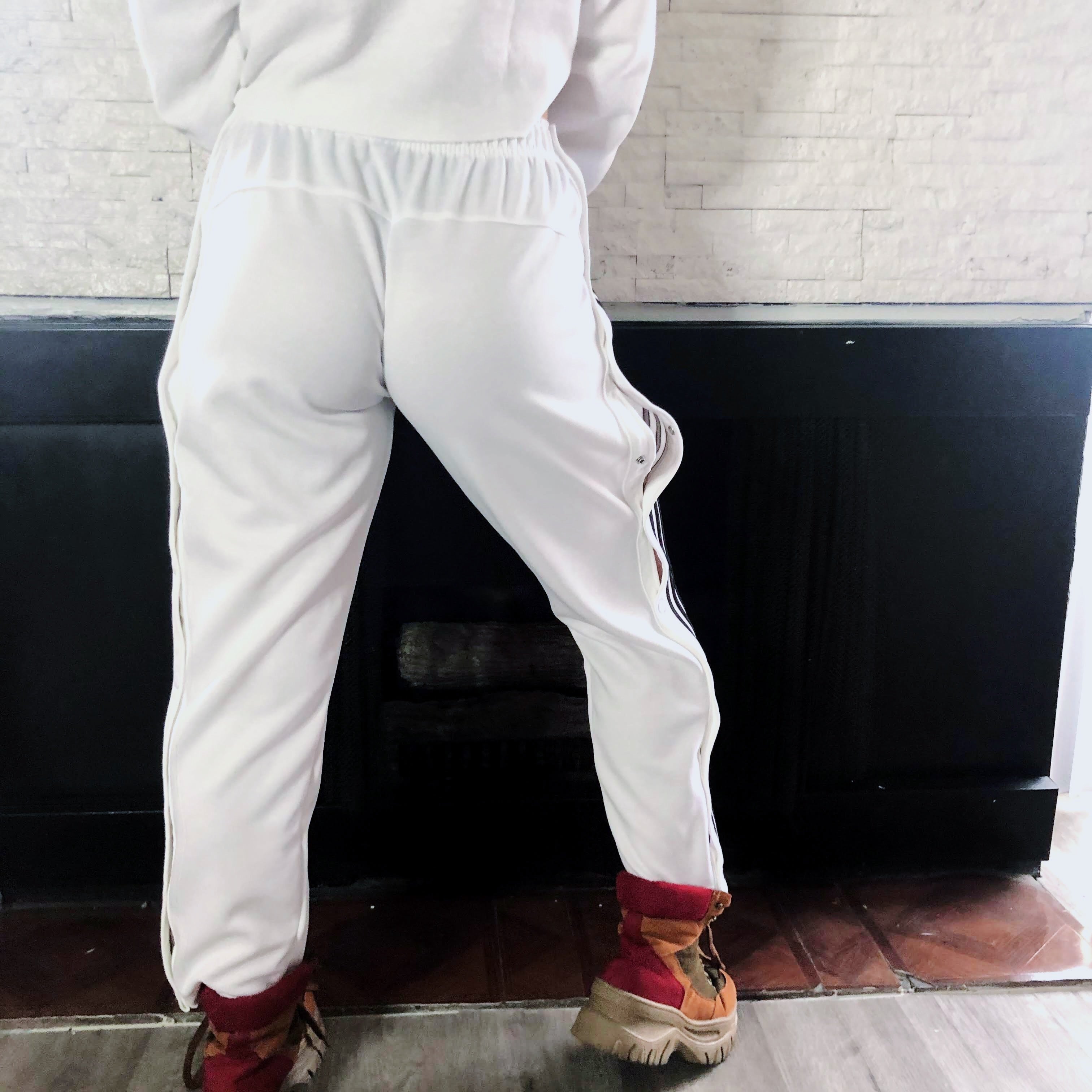 Adidas White Button Down Tricot Sweatpants