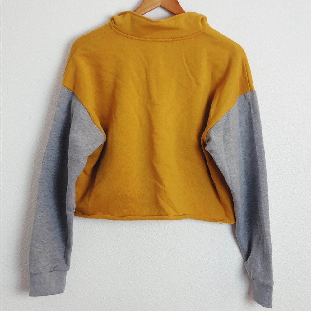 Two Tone Half Zip Yellow and Gray Soft Sweater