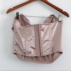 Cropped Corset Strapless Satin Mesh Pink Top