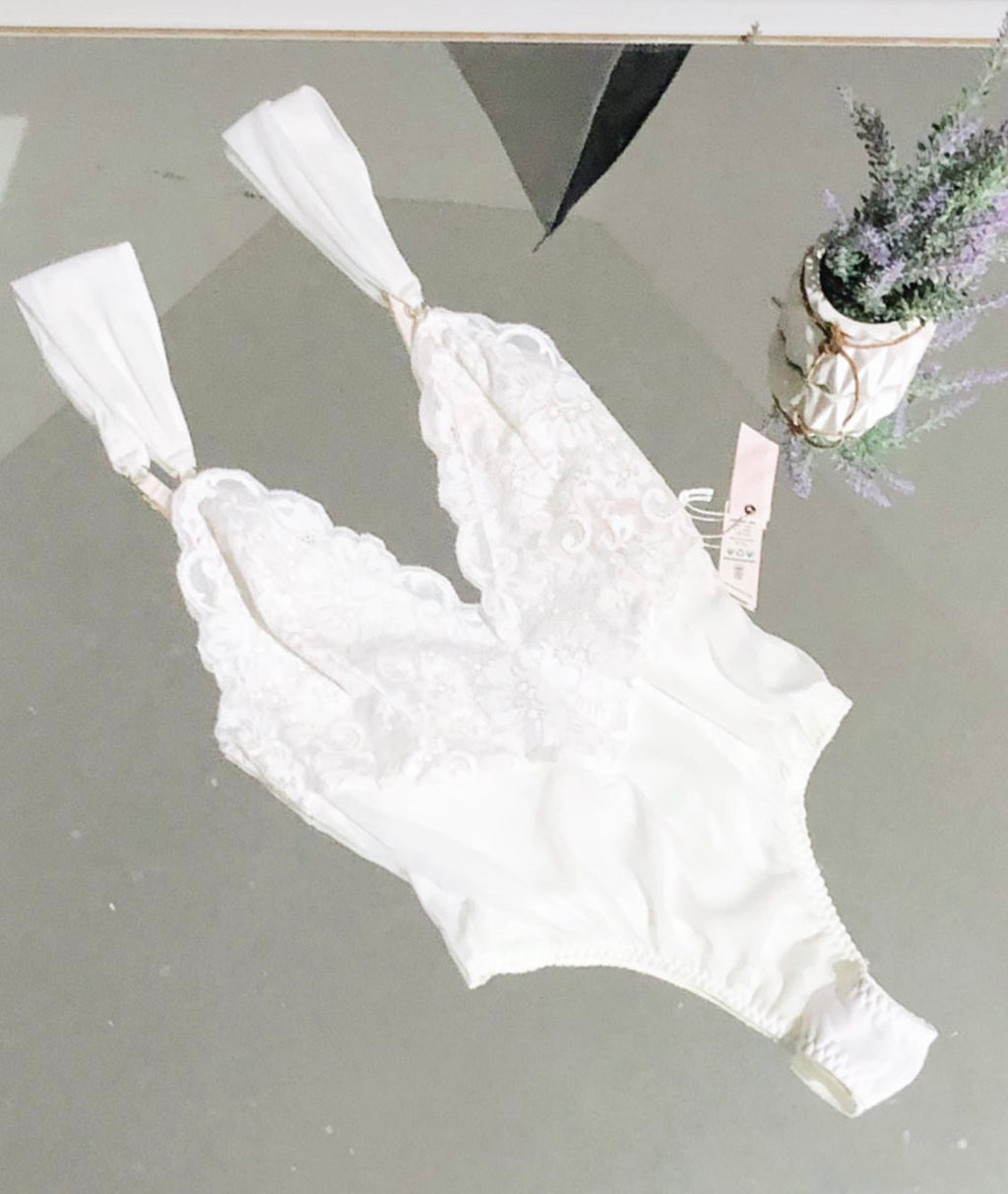 New With Tags White Lace Bodysuit with Mesh Straps