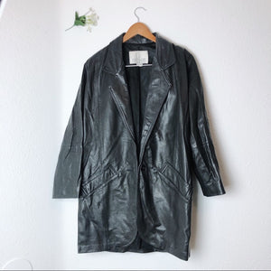 Vintage Bullocks Wilshire Black Leather Button Up Coat Jacket