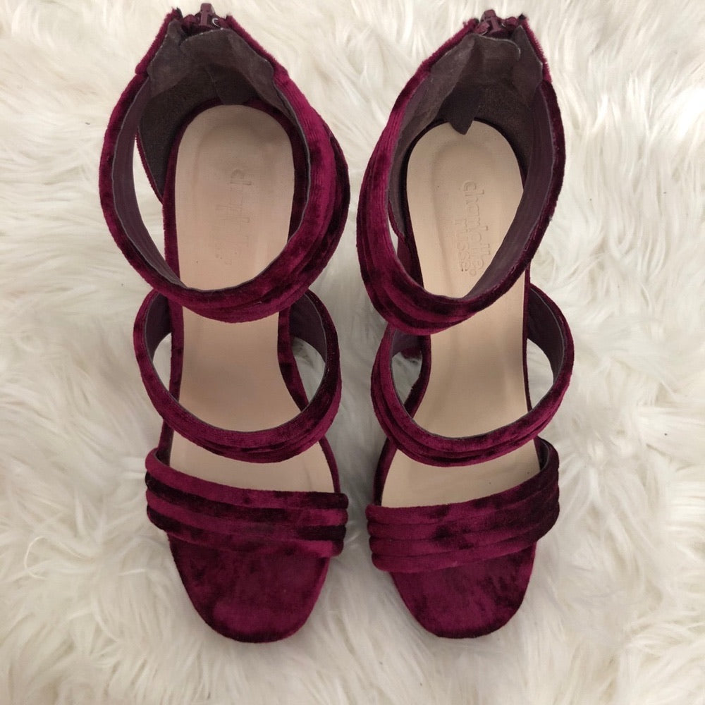 Burgundy Chunky Strap Open Toe Heels