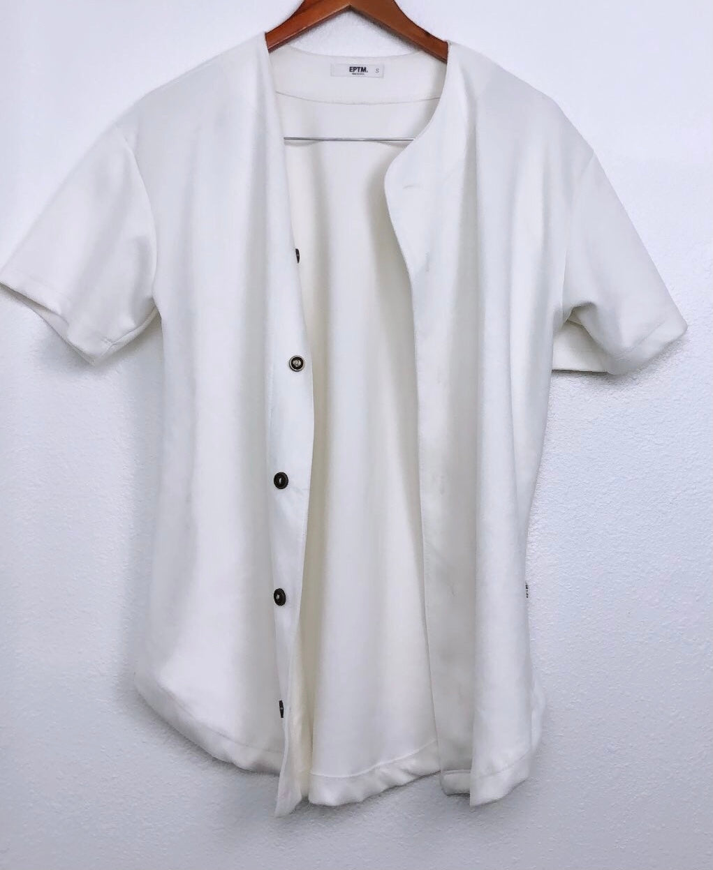 UNISEX WHITE SUPER SOFT BUTTON UP SHORT SLEEVE BASEBALL TEE