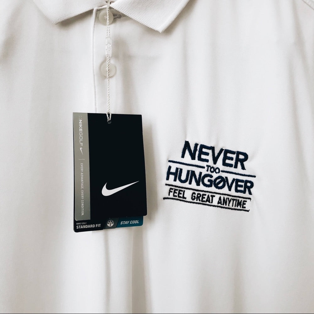 White & Blue Nike “Never Too Hungover” Golf Top