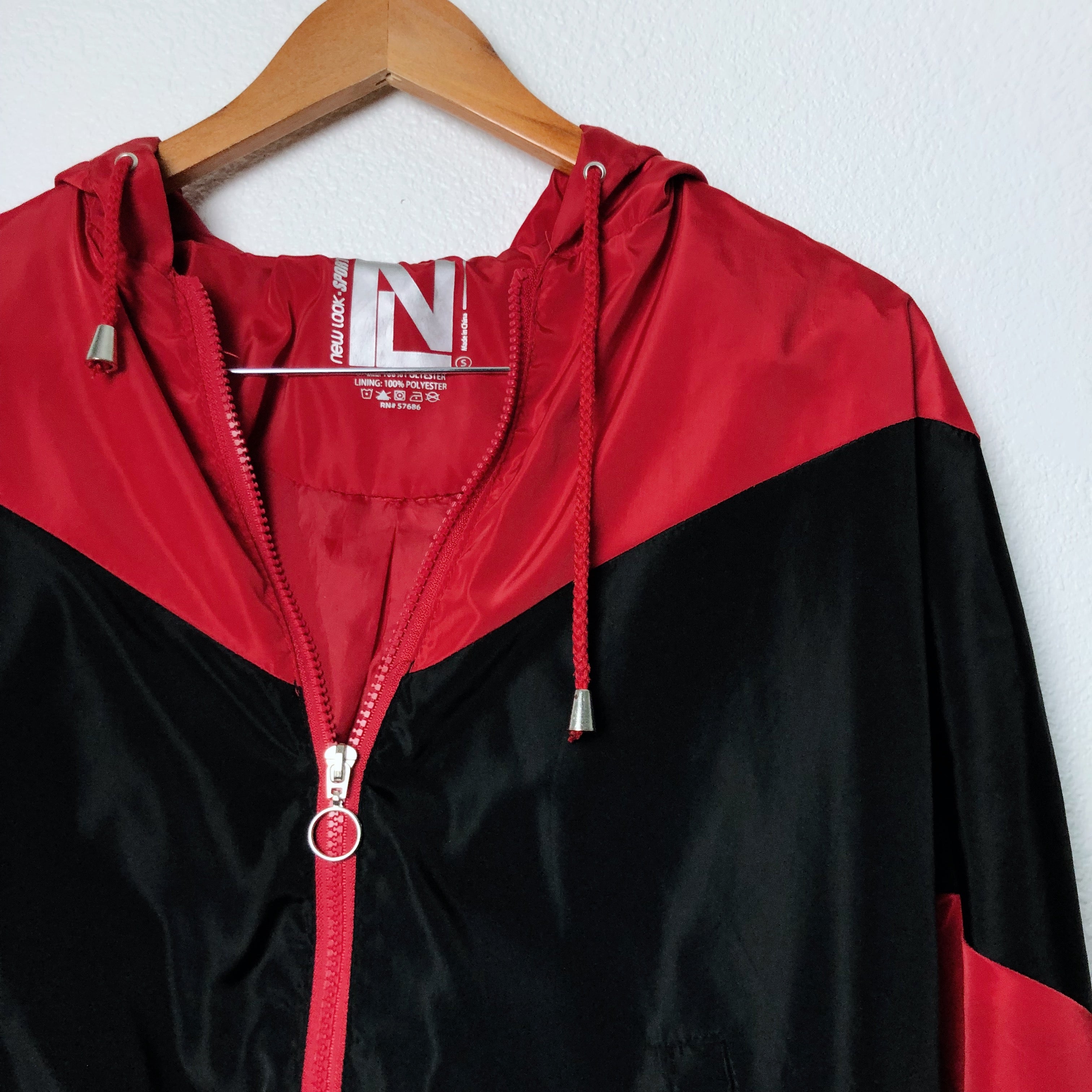 Red and Black Zip Up Hooded Windbreaker