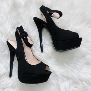 Black Peep Toe Strapped Heels