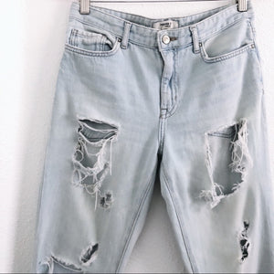 Distressed Light Wash Blue Denim Jean Pants