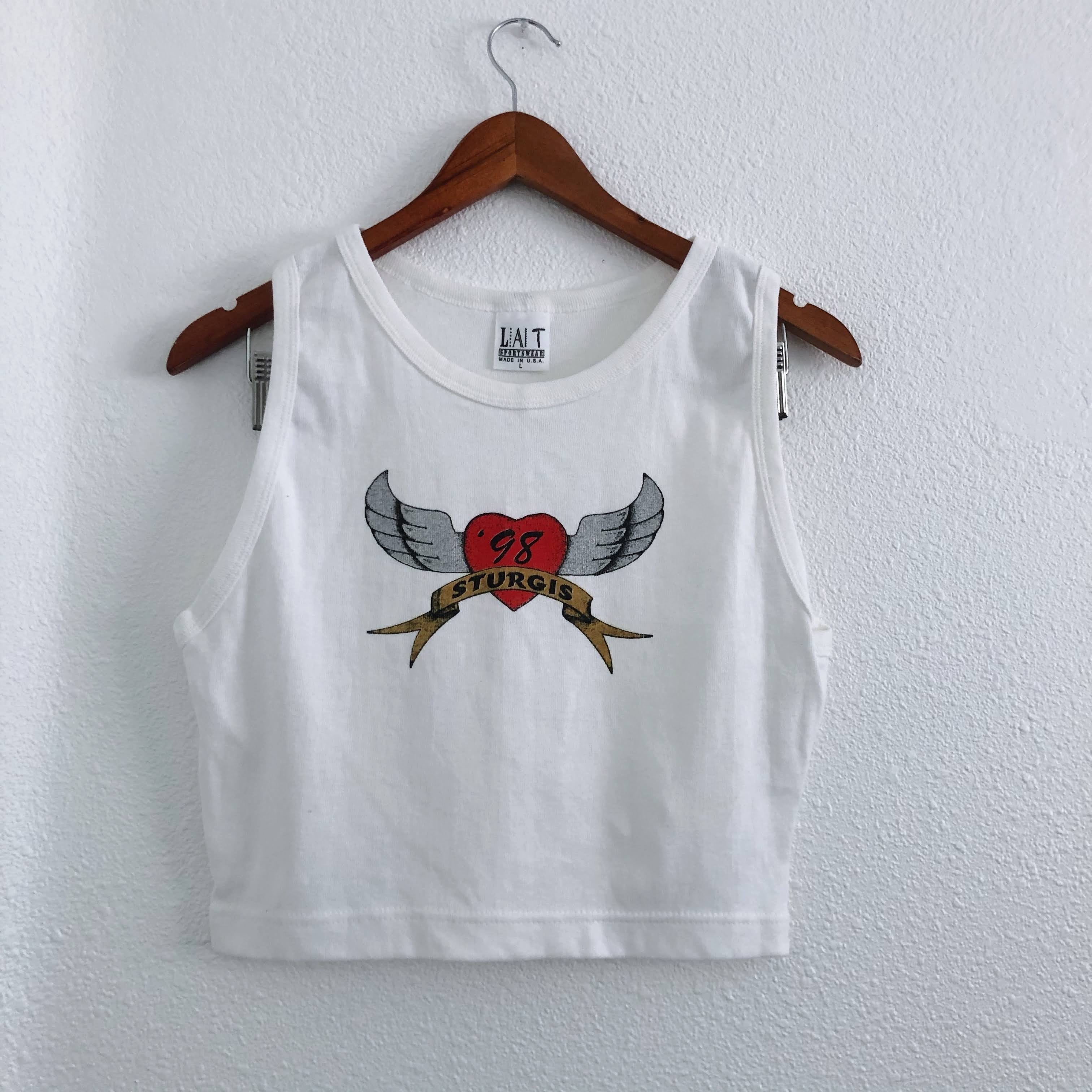 98 Sturgis White 90’s Lat Sportswear Crop Tank Top