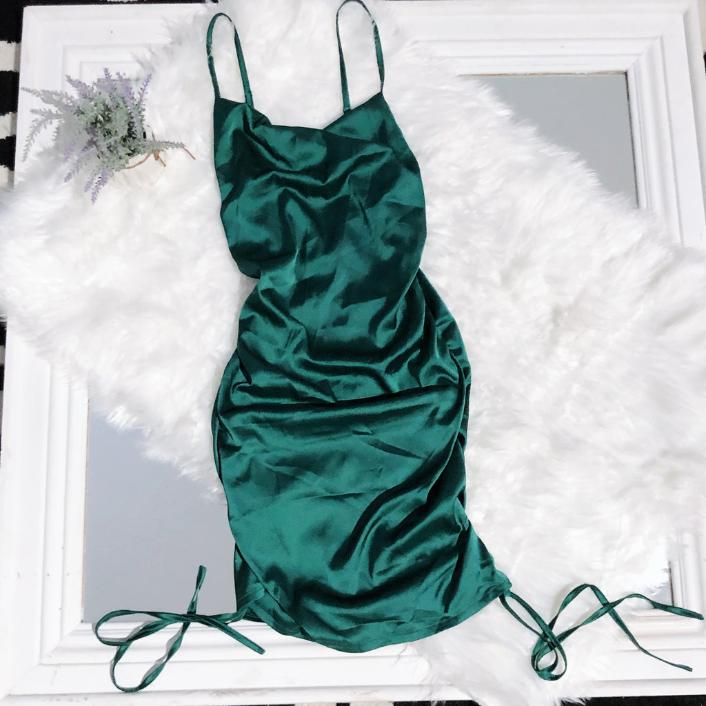 New Emerald Cowl Neck Romwe Side Cinched Drawstring Dress