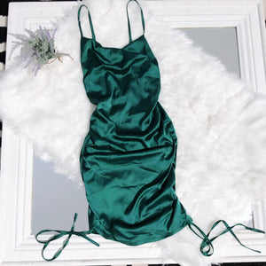 New Emerald Cowl Neck Romwe Side Cinched Drawstring Dress