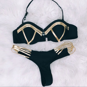 Gold and Black Selena Vibe High Thigh Swimsuit