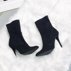 Black Velvet Ankle- High Pointed Toe Stiletto Booties