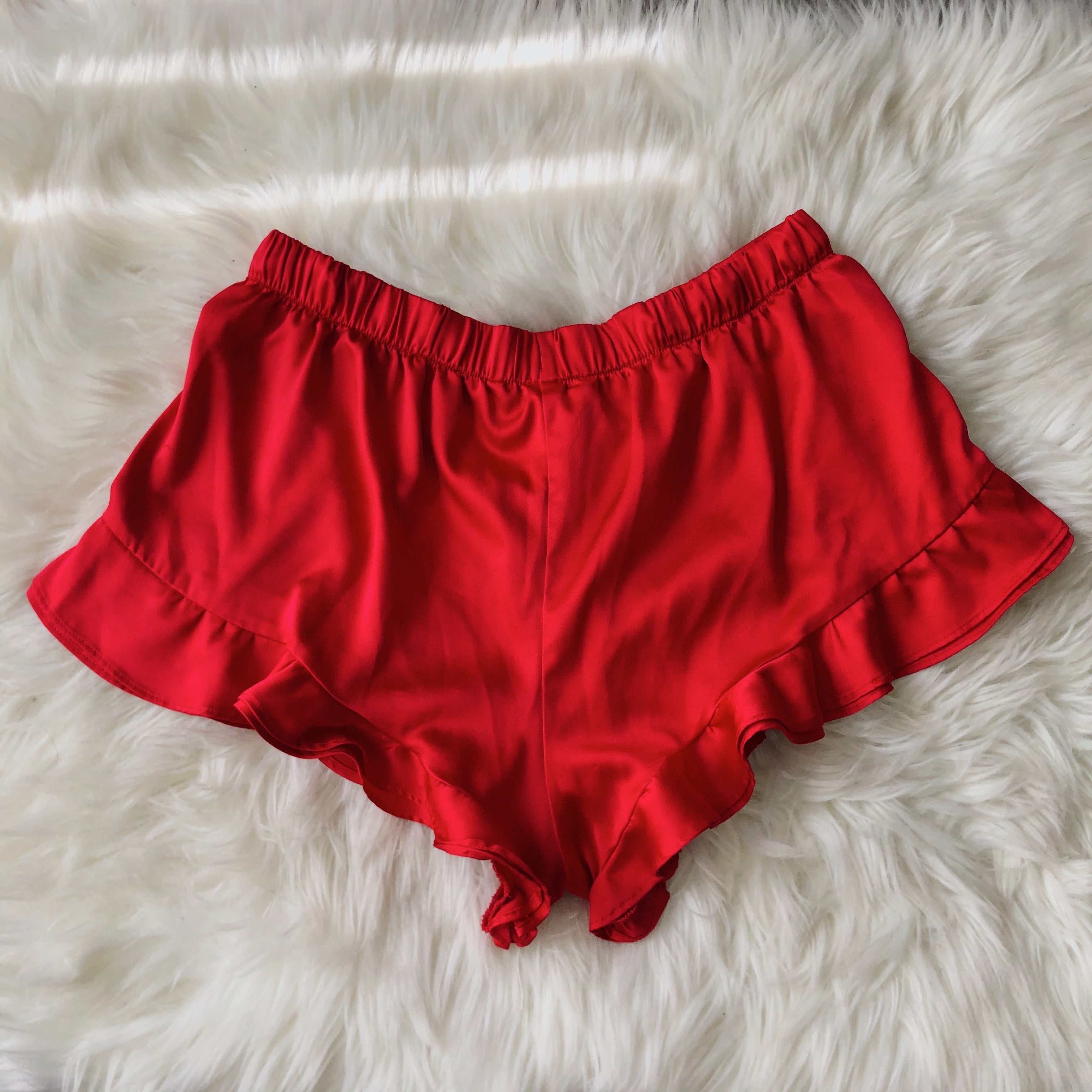 Victoria’s Secret Satin Red Holiday Ruffle Shorts