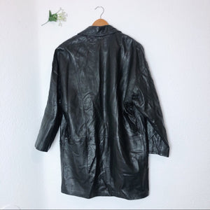 Vintage Bullocks Wilshire Black Leather Button Up Coat Jacket