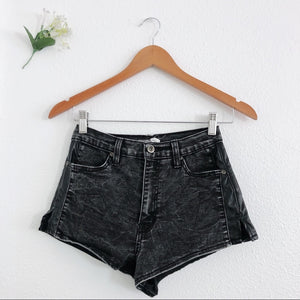 Black Highwaisted Faux Leather Panel Shorts