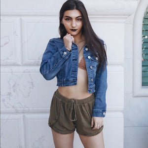 Khaki Relaxed High Waisted Shorts