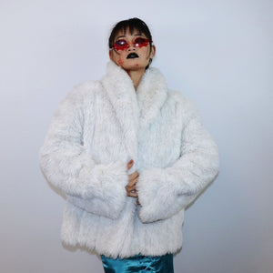 Vintage Off White Faux Fur Coat Jacket