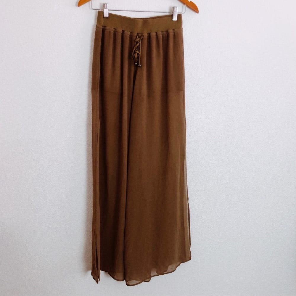 Loose Mesh Brown 2 Layered Pants with Shorts