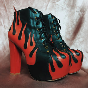 Fave Baddie Flames Rare Black & Red Jeffery Campbell Lolitas Booties