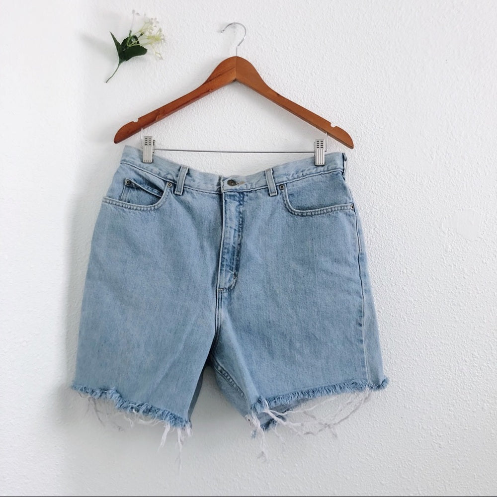 Lands End High Waisted Denim Distressed Shorts